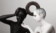 Photo: Ying & Yang Symbol. East. Women Painted Body in Black & White Ying & Yang Symbol. East. Women Painted Body in Black & White