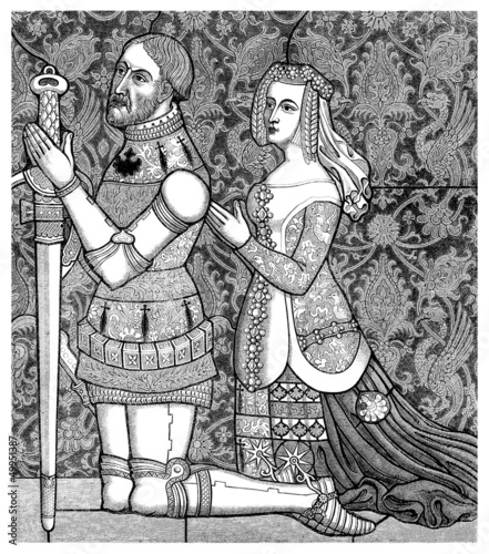 Illustration: Middle-Ages : Praying Knight & Wife - 14th century Middle-Ages : Praying Knight & Wife - 14th century