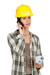 Tradeswoman using mobile phone