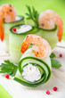 Cucumber rolls with cream cheese and shrimp