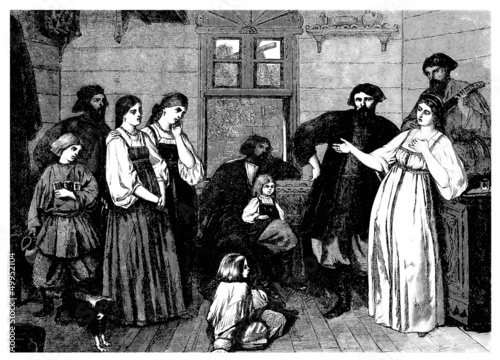 Illustration: Russia : Mujik Family - Moujiks - 19th century Russia : Mujik Family - Moujiks - 19th century