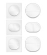 Different pills on white background