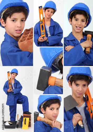 Photo: a boy dressed in workman with tools a boy dressed in workman with tools