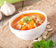 Tomato soup with pumpkin, beans and celery