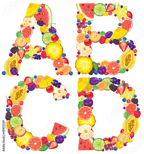 Vector: Alphabet from fruit ABCD Alphabet from fruit ABCD