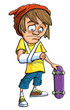 Illustration: Young skateboarder with a broken arm Young skateboarder with a broken arm