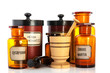 apothecary pots with ingredients for medicins
