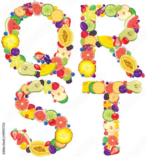 Vector: Alphabet from fruit QRST Alphabet from fruit QRST