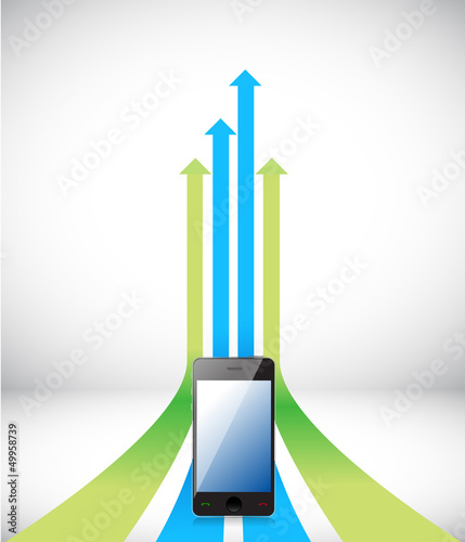 Illustration: phone Arrow rising toward same direction success phone Arrow rising toward same direction success