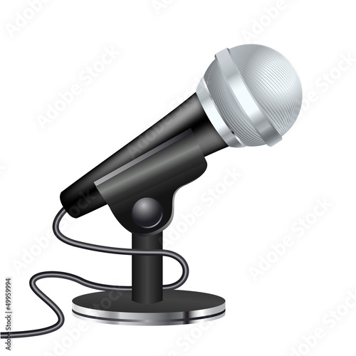 Vector: black microphone on support with wire black microphone on support with wire