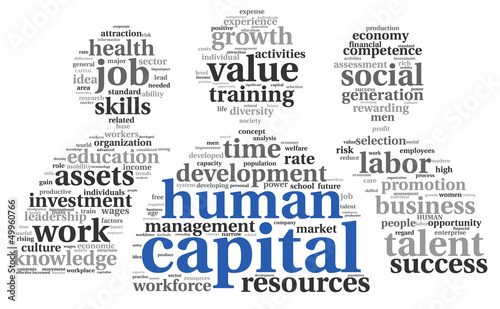 Illustration: Human capital concept in tag cloud Human capital concept in tag cloud