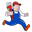 Plumber With Monkey Wrench Cartoon