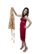 Woman holding an Apron