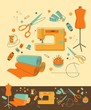 Set of objects for sewing in retro-style