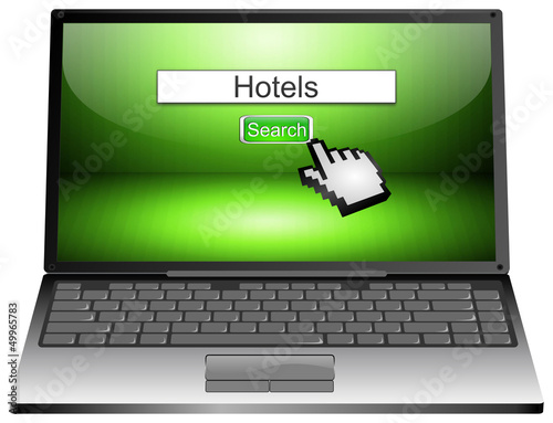 Illustration: Laptop with internet search hotels Laptop with internet search hotels