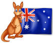 A kangaroo beside an Australian flag