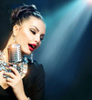 Singing Woman with Retro Microphone