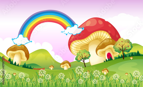 Vector: Mushrooms near the rainbow Mushrooms near the rainbow