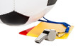 Soccer ball, whistle and cards