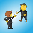 Blackmail conceptual image.Businessman with knife doing agreemen