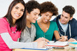 Happy Friends Doing Homework