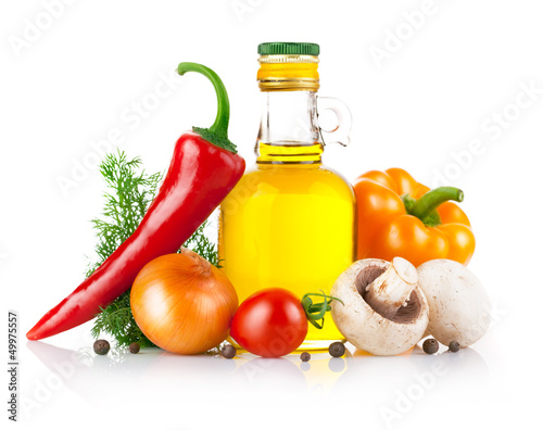 Photo: set of vegetables and spice for food cooking isolated on white set of vegetables and spice for food cooking isolated on white