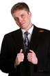 Young handsome man in black suit  smiling