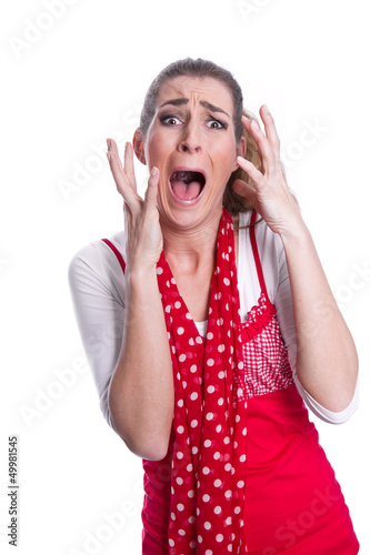 Photo: Hysterische Frau isoliert in Rot Hysterische Frau isoliert in Rot