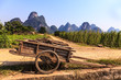 Chariot with branches in a limestone valley landscape