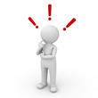 3d man with red exclamation marks above his head over white