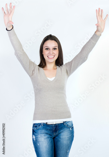 Photo: Happy beautiful woman celebrating Happy beautiful woman celebrating