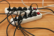 Overloaded power boards, close up