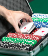 Poker set in metal suitcase. Addiction to the gambling