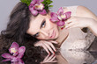 Beauty Girl With  Flowers .Beautiful Model Woman Face