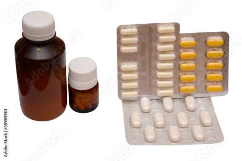 Photo: medetsinskie pills on white background medetsinskie pills on white background