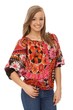 Smiling woman in trendy blouse