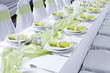 table set for wedding dinner decorated with flowers