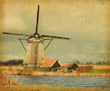 View of windmill at Kinderdijk, Netherlands.