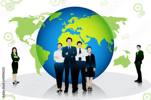Vector: Business People standing in front of globe Business People standing in front of globe