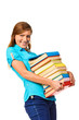 Photo: Student Girl with pile color book Student Girl with pile color book