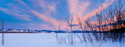 Photo: Scenic winter at frozen Lake Laberge Yukon Canada Scenic winter at frozen Lake Laberge Yukon Canada