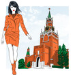Vector sketch of the lovely fashion girl in Moscow