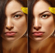 Power of retouch - face of beautiful young woman before and afte