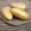 Biokartoffeln mit Sack auf Holz IV