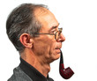 Seniorman smoking pipe isolated on white