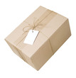 Parcel isolated with blank tag, free copy space