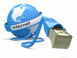 Illustration: Make money online. Concept. Earth and internet cable with money. Make money online. Concept. Earth and internet cable with money.