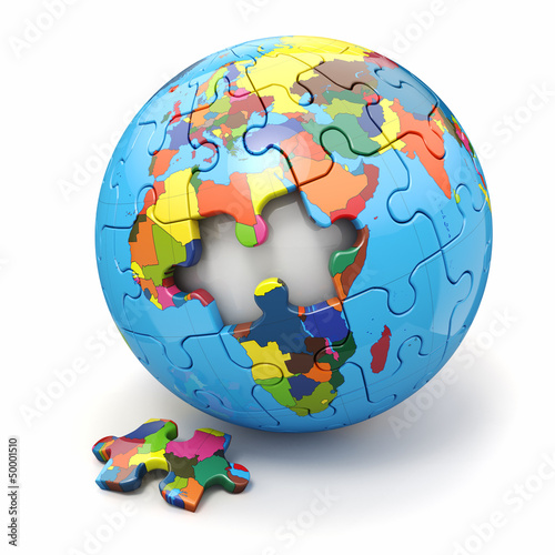Illustration: Concept of Globalization. Earth puzzle. 3d Concept of Globalization. Earth puzzle. 3d