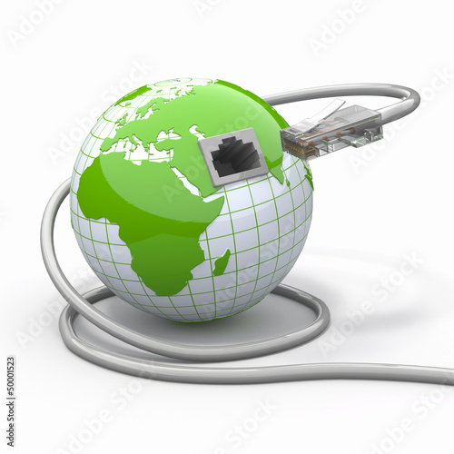 Illustration: Global communication. Earth and cable, rj45. Global communication. Earth and cable, rj45.