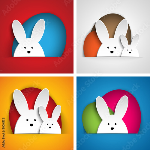 Vector: Happy Easter Rabbit Bunny on Orange Background Happy Easter Rabbit Bunny on Orange Background